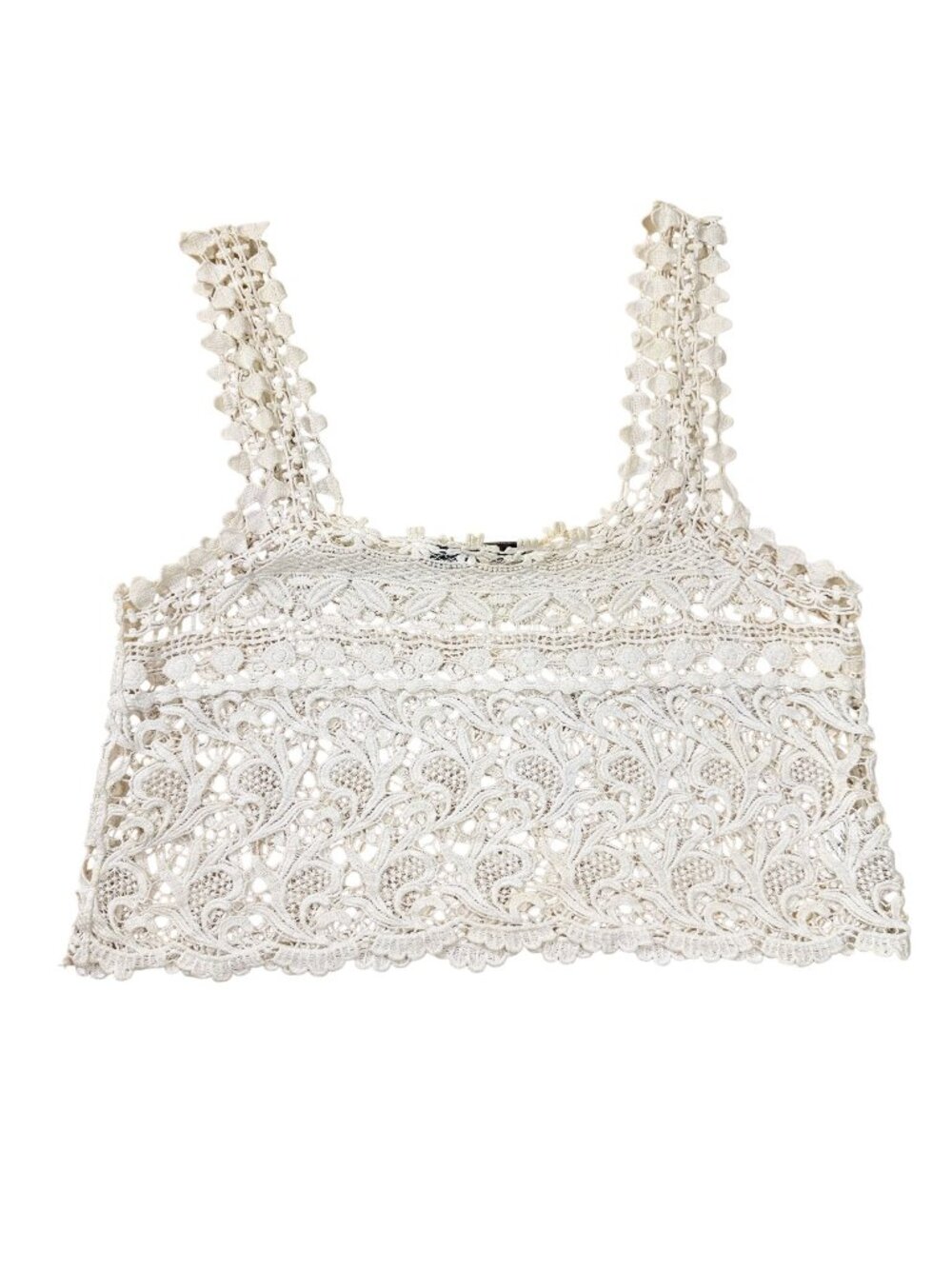 Dulcie Women's Ivory Crochet Lace Sleeveless Crop Tank Top Cotton Size Large
